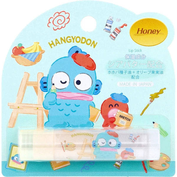 Lip stick packaging with cartoon character and 'Hangyodon' branding on a blue background