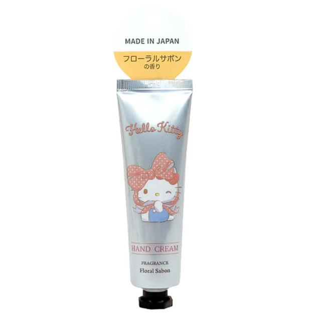 Hand cream tube with Hello Kitty design on a white background