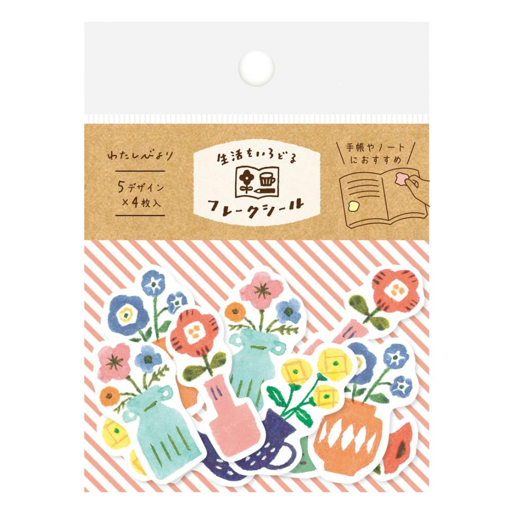 [Made in Japan] Furukawa Shiko Sticker Flakes - Vases of Flowers