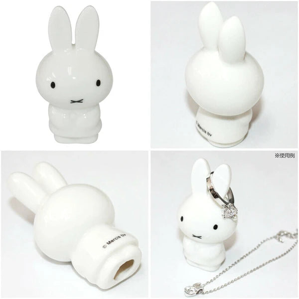 Collage of a white rabbit-shaped product with different angles and uses.