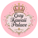 Logo of Cozy Kawaii Palace with a crown and decorative elements on a pink background